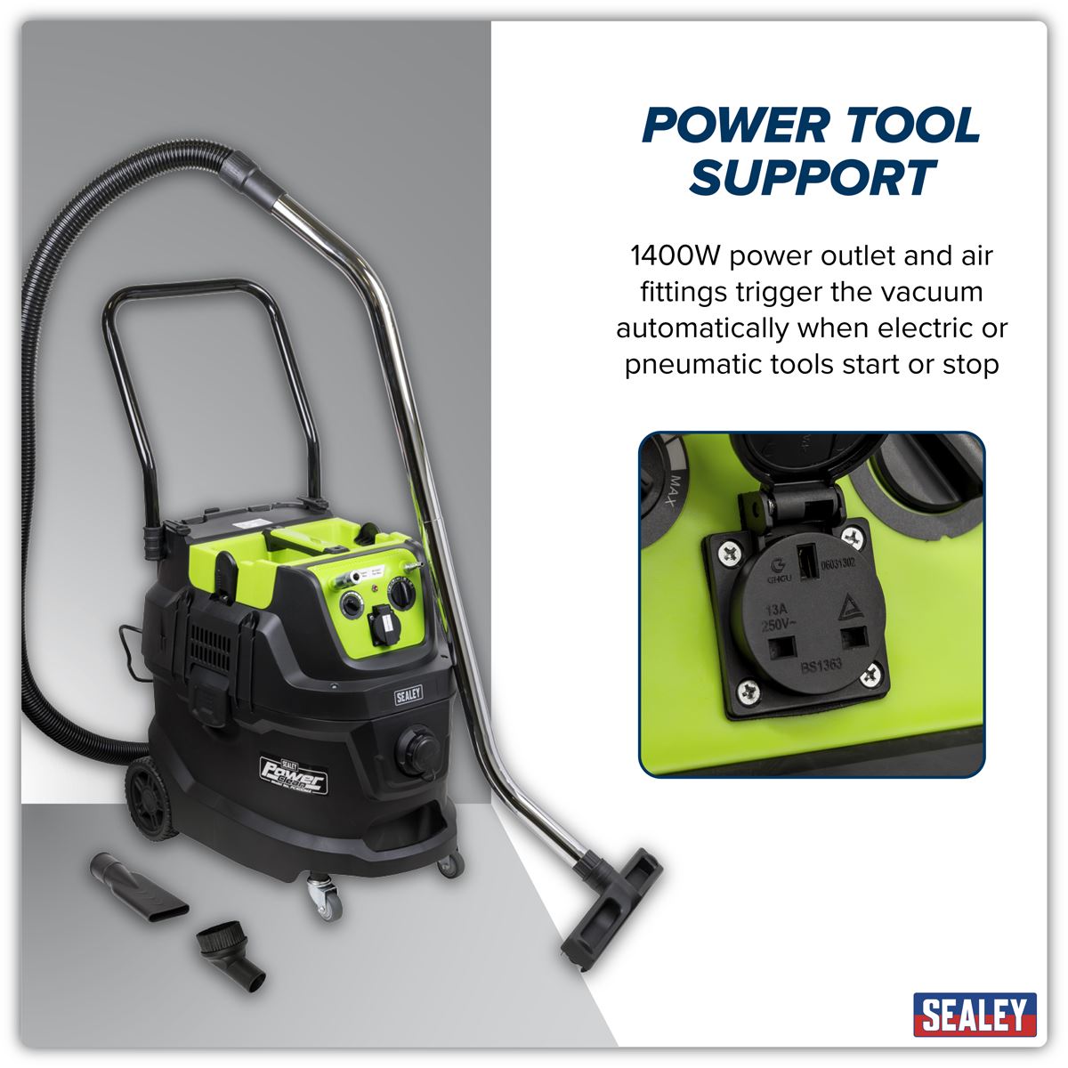 Sealey M Class Dust-Free Industrial Wet & Dry Vacuum Cleaner 40L with Autostart for Air/Electric Power Tools 1600W/230V