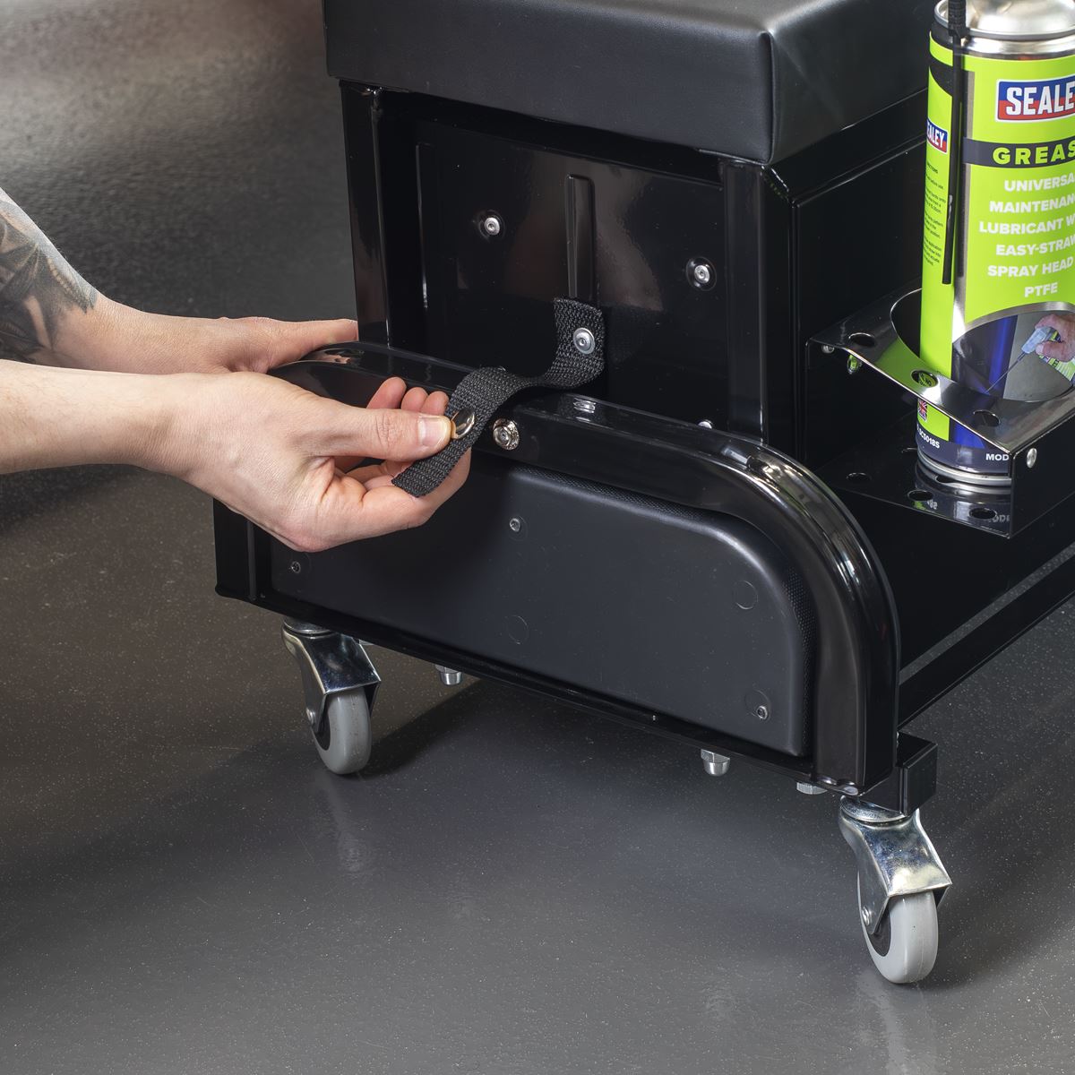 Sealey Mechanic's Utility Seat & Toolbox - Black