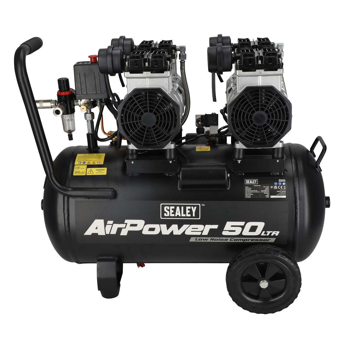 Sealey 50L Low Noise Oil Free Direct Drive Air Compressor 2 x 2hp