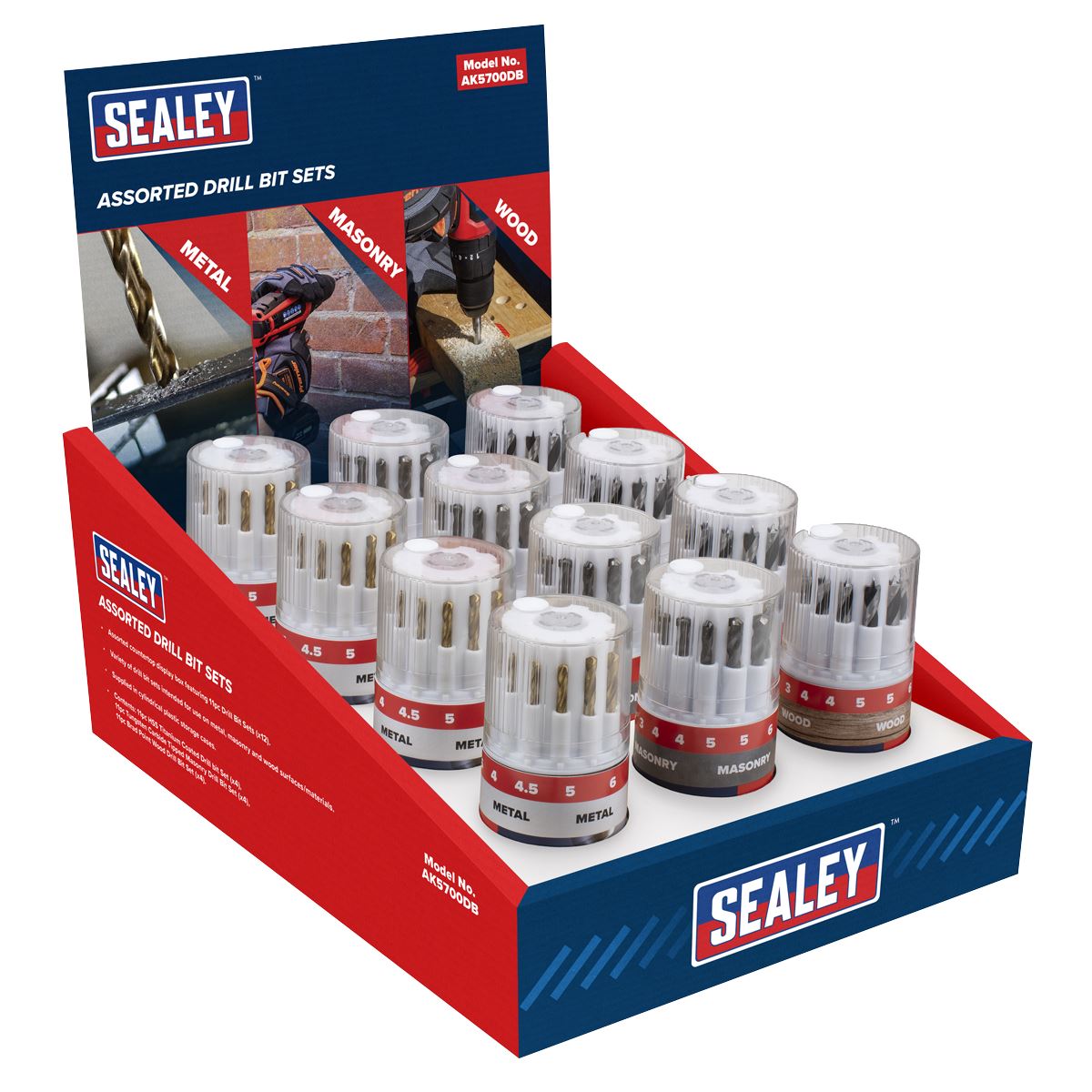 Sealey Drill Bit Sets Assorted Display Box Of 12  White Rose Tools