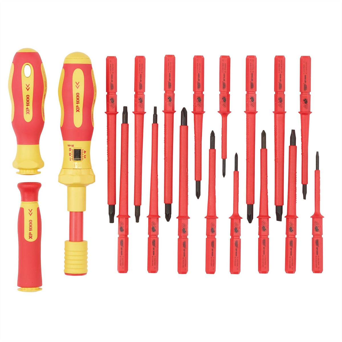 Draper XP1000 VDE Interchangeable Torque Screwdriver Set (19 Piece) 81762  White Rose Tools