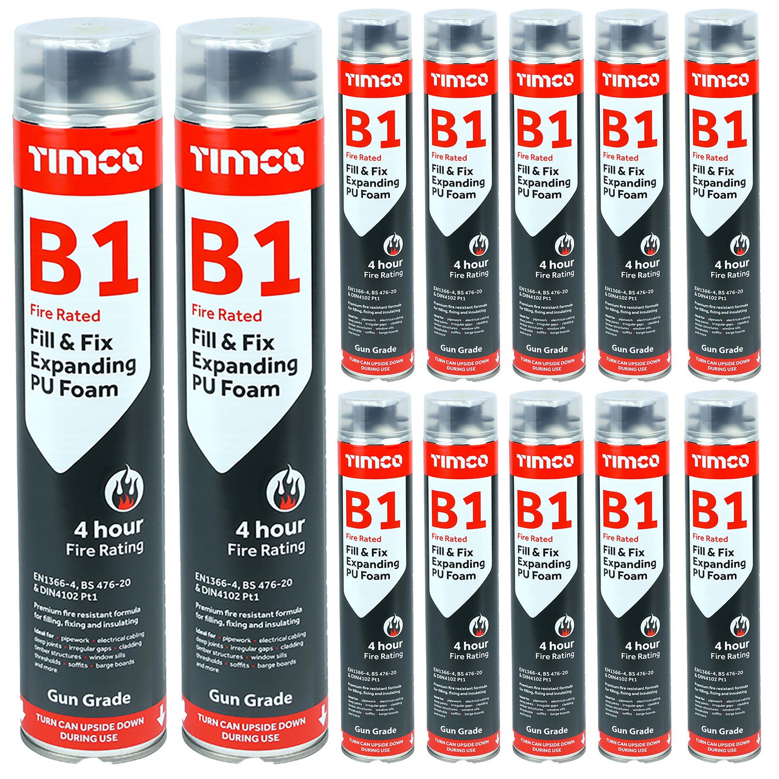 TIMCO B1 Fill and Fix Expanding PU Foam Fire Rated 750ml Can Gun Grade 12 Pack Carton