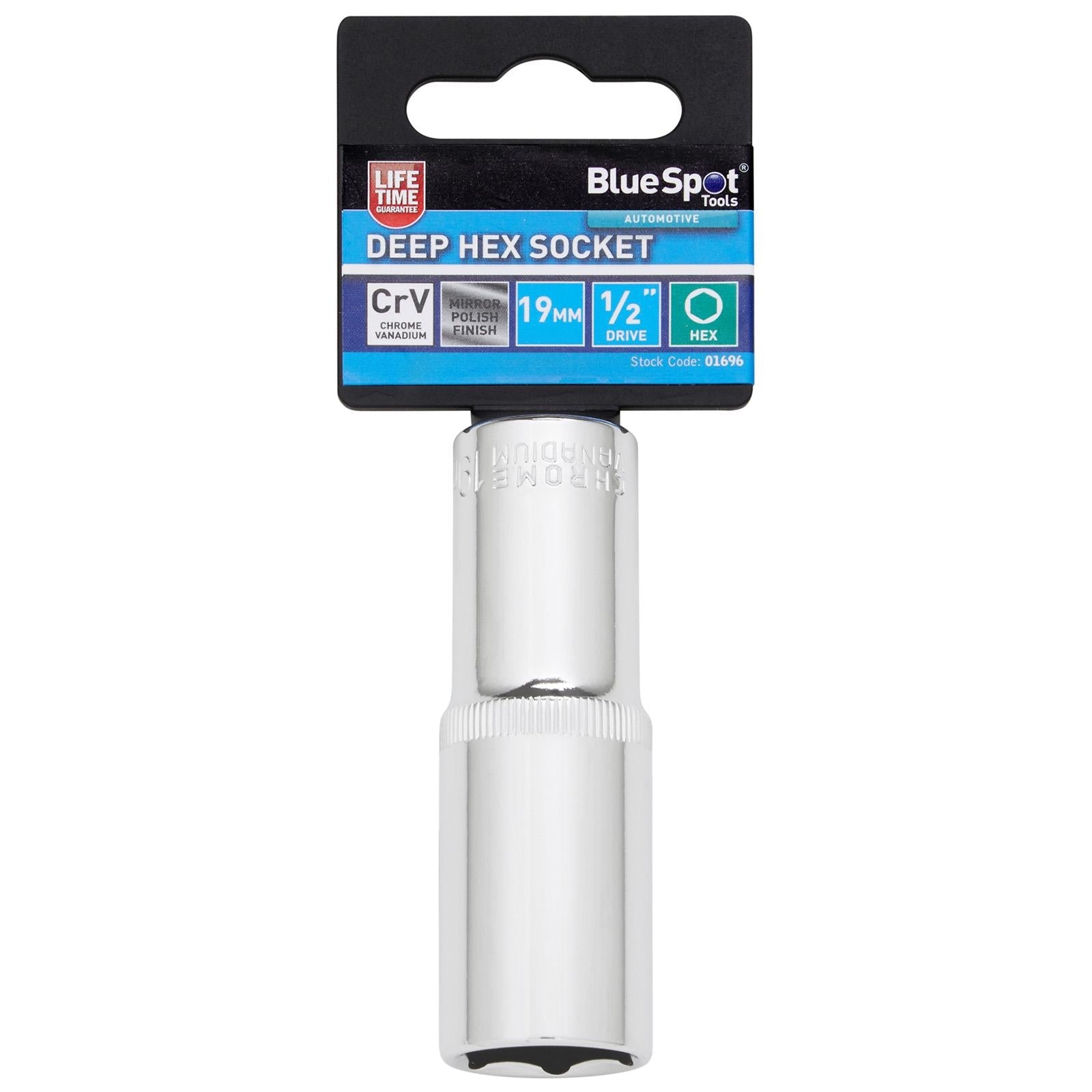 BlueSpot Deep Socket 1/2" Drive 6 Point Hex Chrome Individual 8-32mm - Choose Size  White Rose Tools