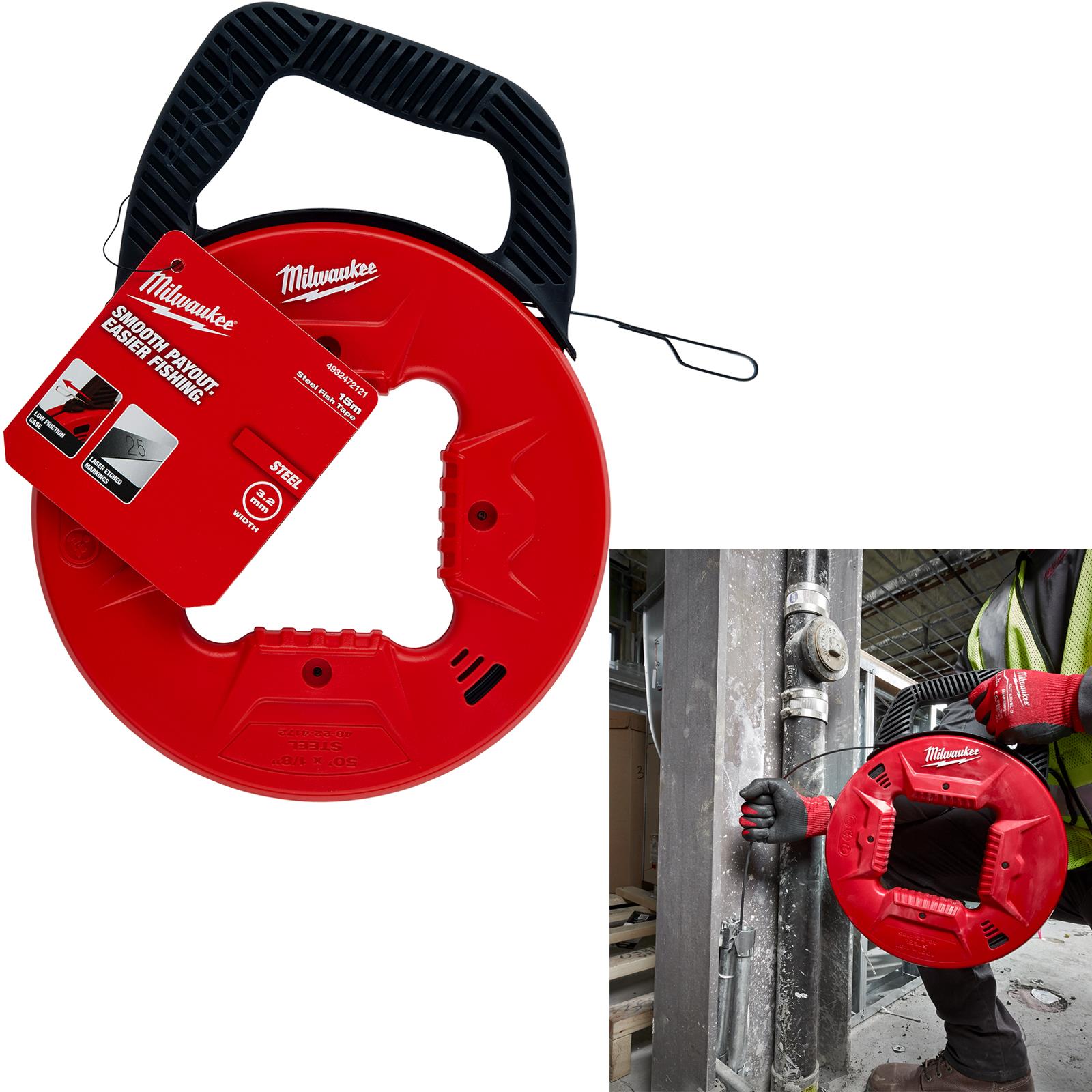 Milwaukee Fish Tape Steel 15m Cable Management Draw Wire Pulling Electrician 
