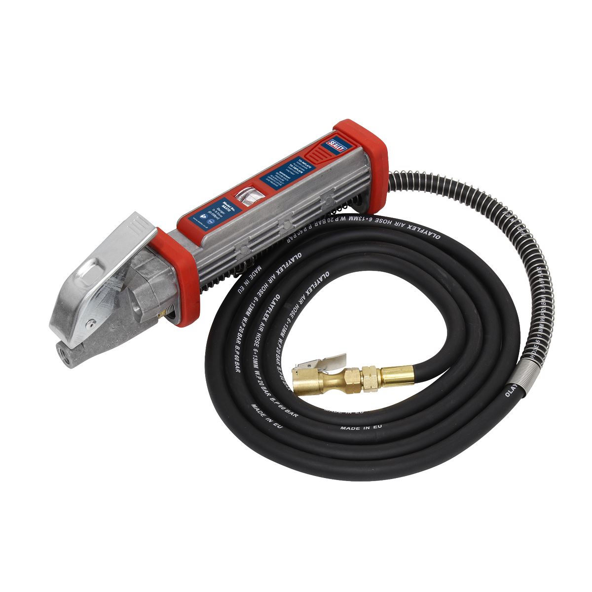 Sealey Tyre Inflator 2.7m Hose with Clip-On Connector 