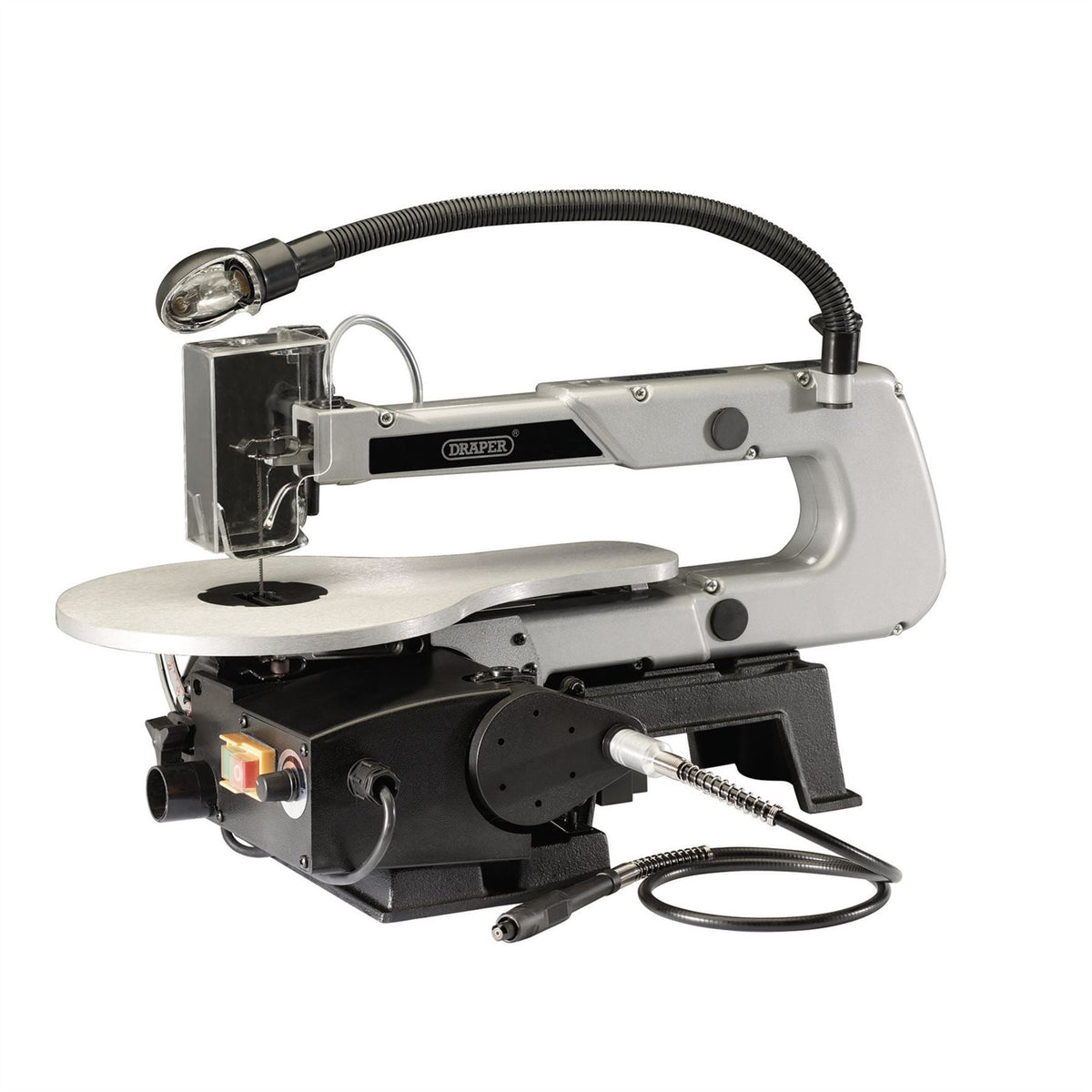 Draper Variable Speed Scroll Saw with Flexible Drive Shaft and Work light 405mm 90W 22791  White Rose Tools