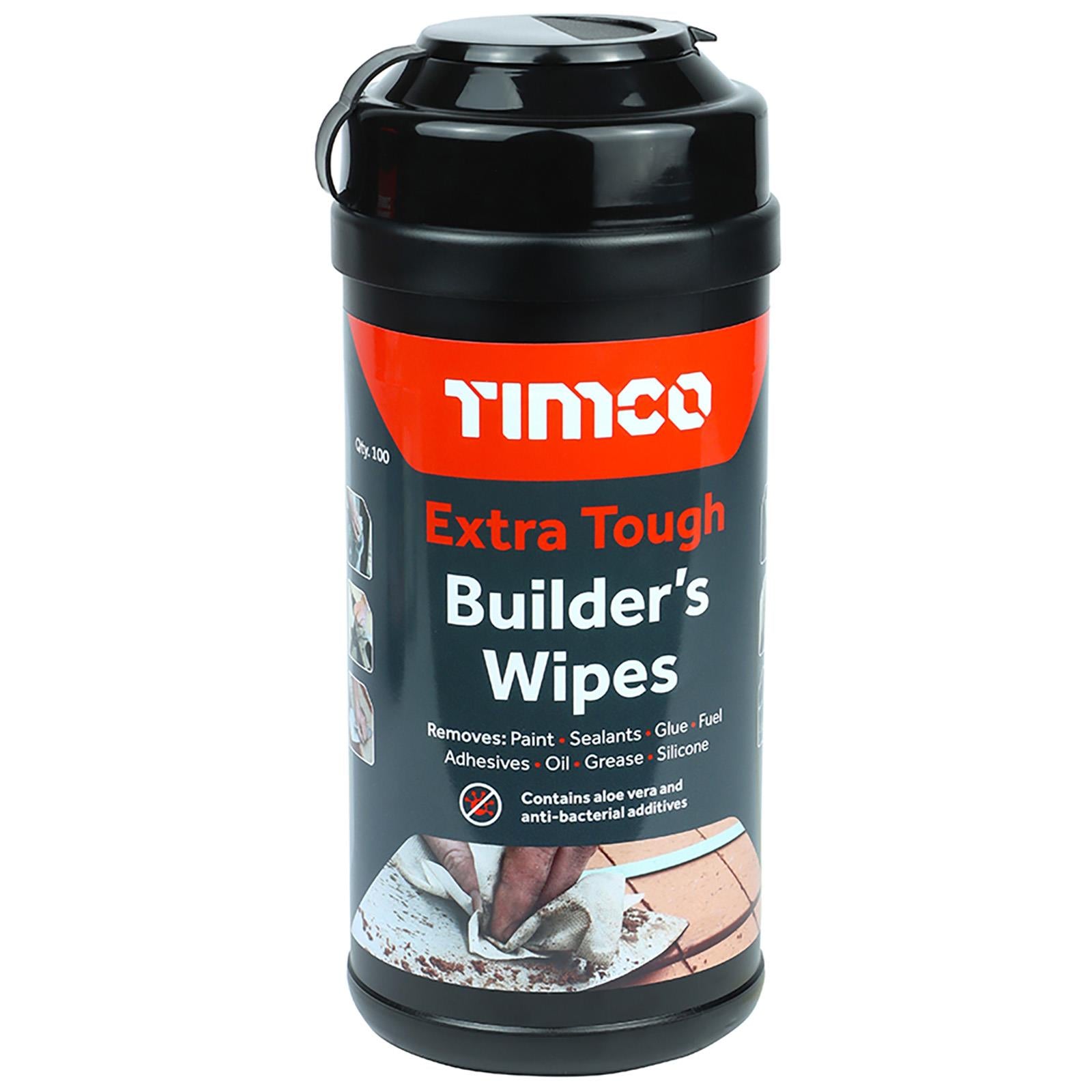 TIMCO Extra Tough Builders Wipes 100 Wipe Tub SCRUB  White Rose Tools