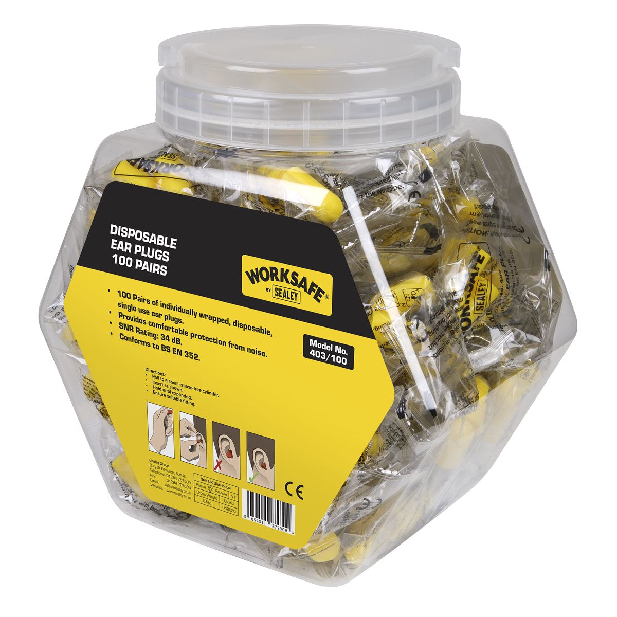 Worksafe by Sealey Ear Plugs Disposable - 100 Pairs