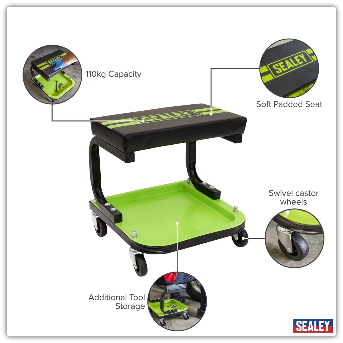 Sealey Mechanic's Utility Seat - Green