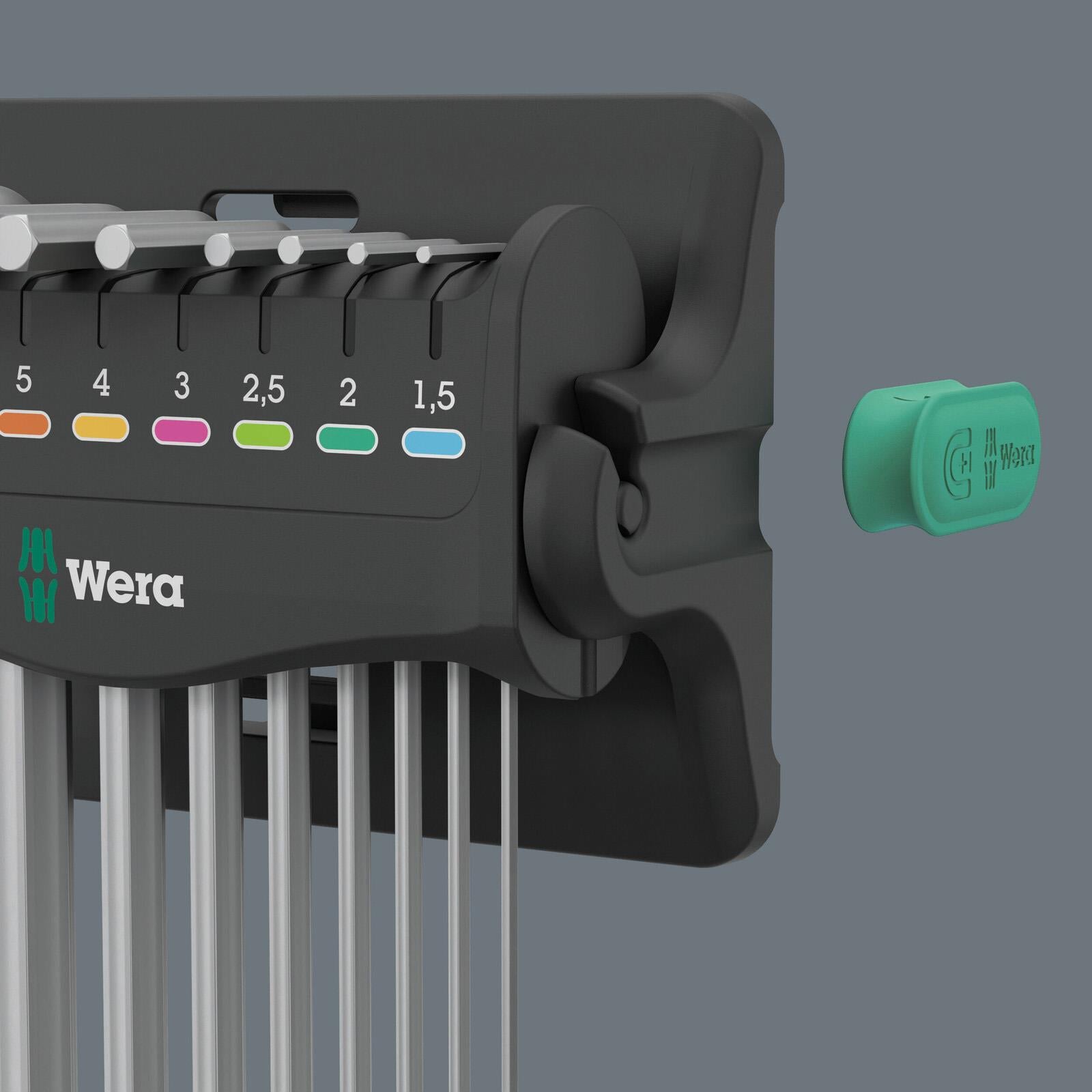 Wera Hex Key Set Stand Wall Rack 950/9 Hex Plus 8 L-Key Set Metric Chrome Plated 9 Pieces 1.5-10mm