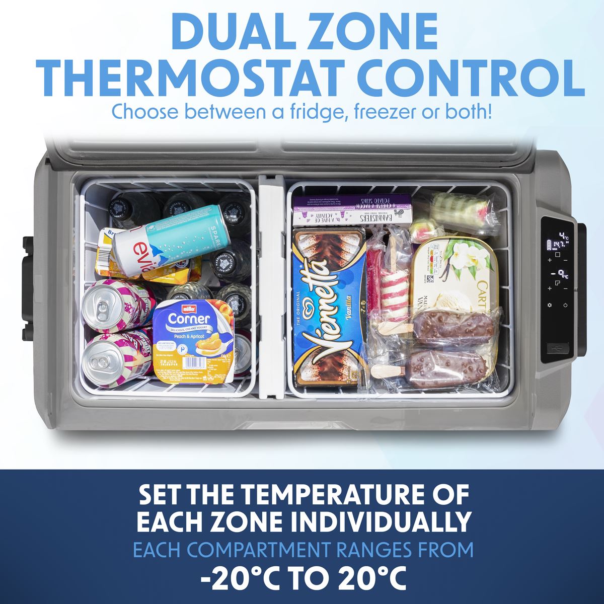 Dellonda 36L Portable Dual Zone Compressor Car Camping Fridge/Freezer 12/24V