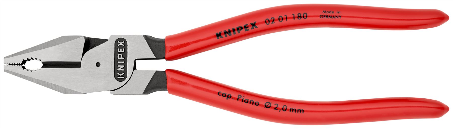 KNIPEX Combination Pliers High Leverage 180mm Plastic Coated 02 01 180