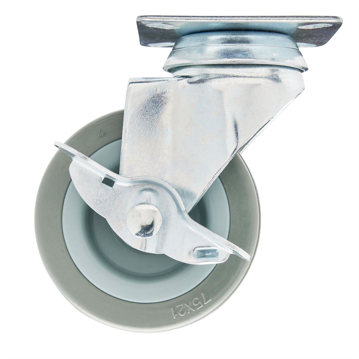 Draper Swivel Plate Fixing Rubber Castor with Brake 75mm Diameter S.W.L. 70kg 65474  White Rose Tools