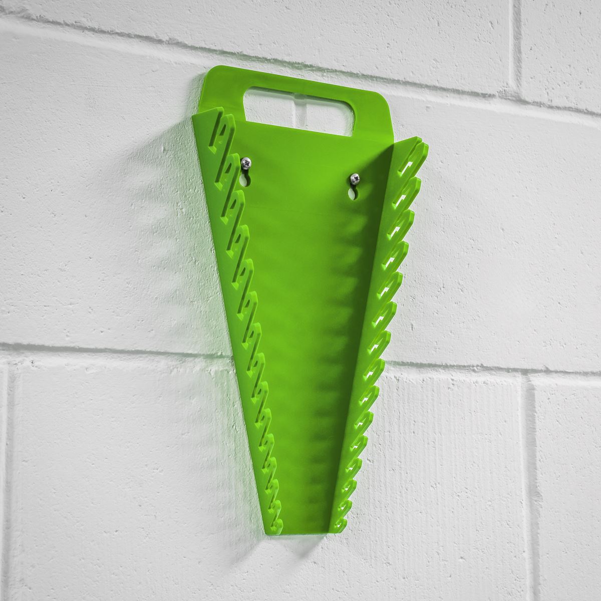 Sealey Premier High Visibility Green Spanner Rack 15 Capacity Hanging Toolbox 