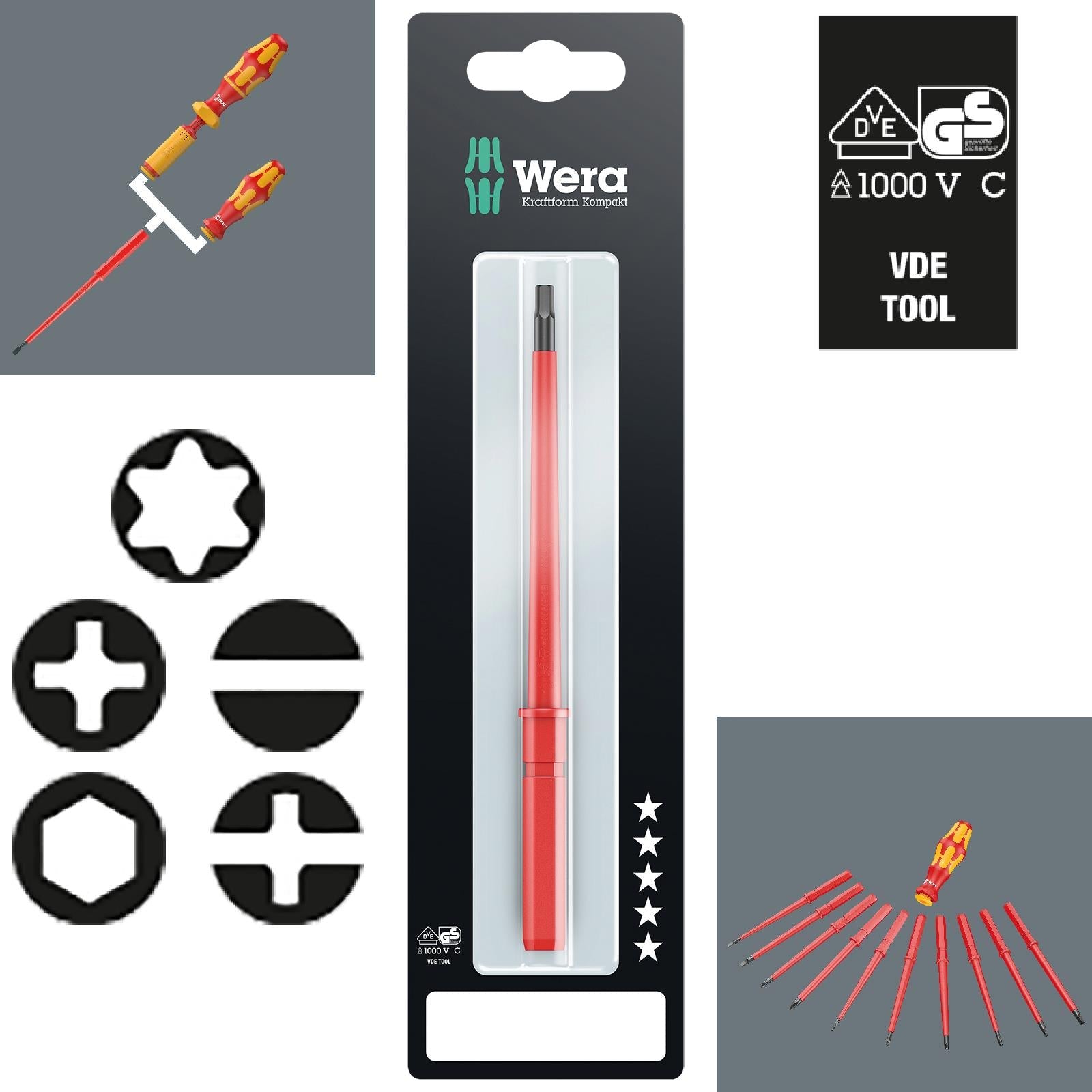 Wera Interchangeable Screwdriver Blade VDE Kraftform Kompakt Individual Phillips Pozi Slotted Torx Hex 