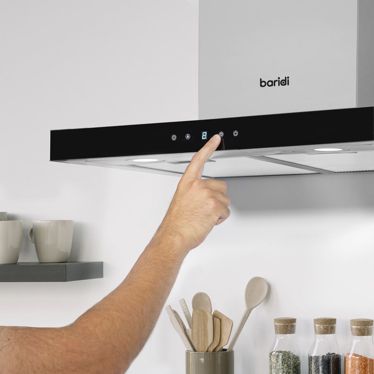 Baridi 60cm T-Shape Chimney Cooker Hood with Carbon Filters, Stainless Steel