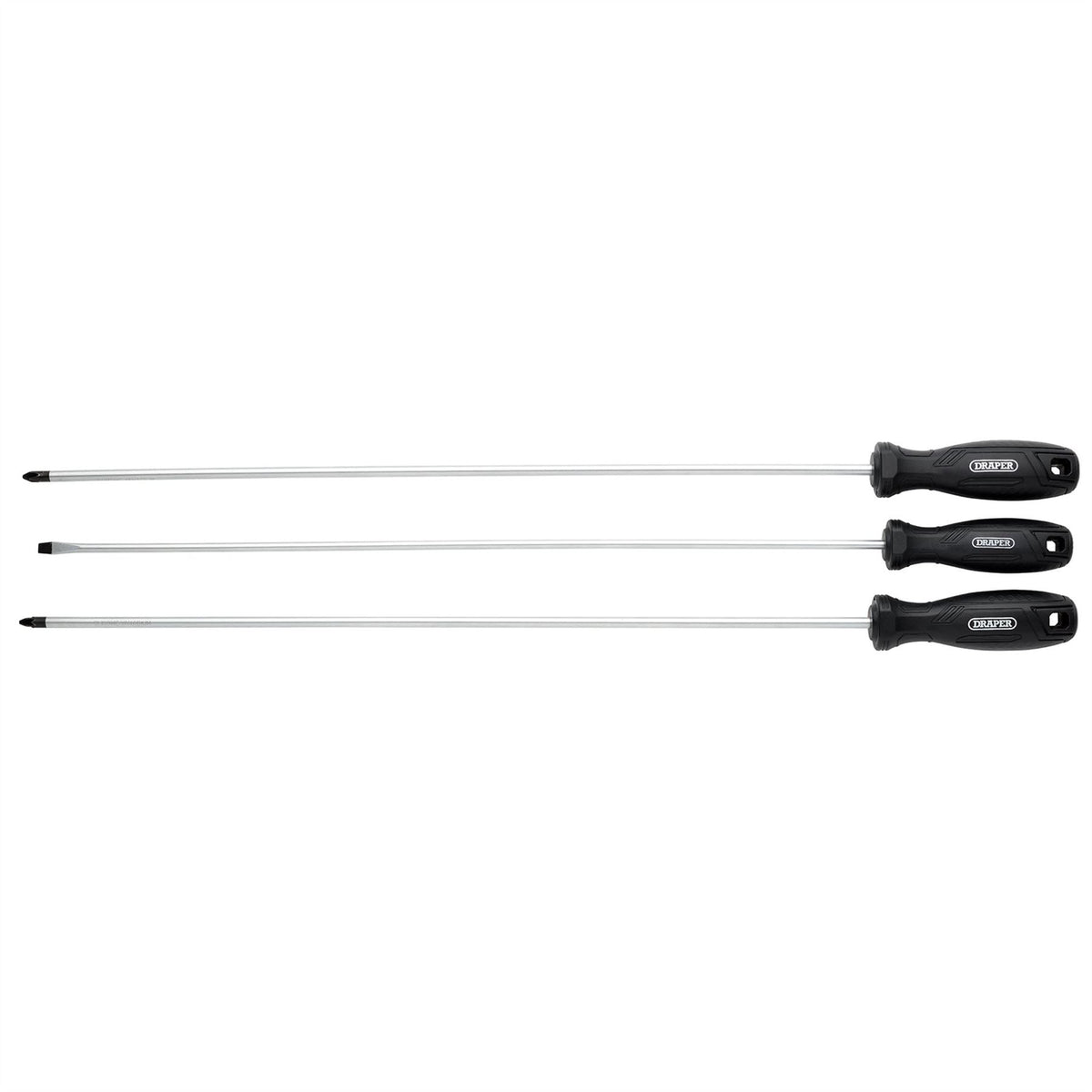 Draper Long Reach Hard Grip Screwdriver Set (3 Piece) 13580  White Rose Tools