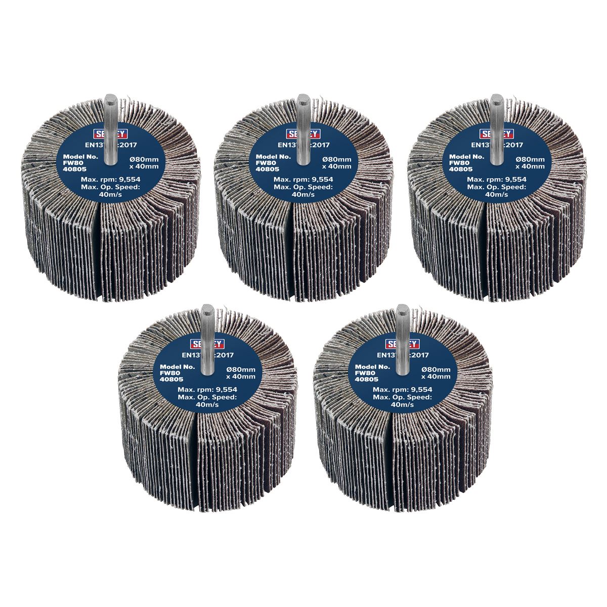 Sealey Abrasive Flap Wheel Ø80 x 40mm 80Grit Ø6mm Shaft - Pack of 5 