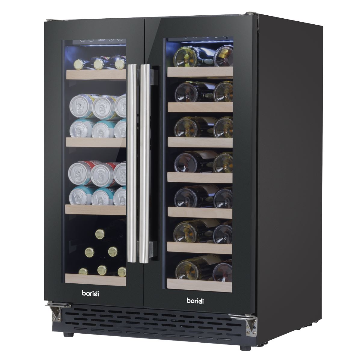 Baridi 60cm Dual Zone Wine Cooler and Drinks Fridge 40 Bottle/120 Can Built-In Under Counter/Freestanding Glass Fronted Bar Drinks Fridge Chiller