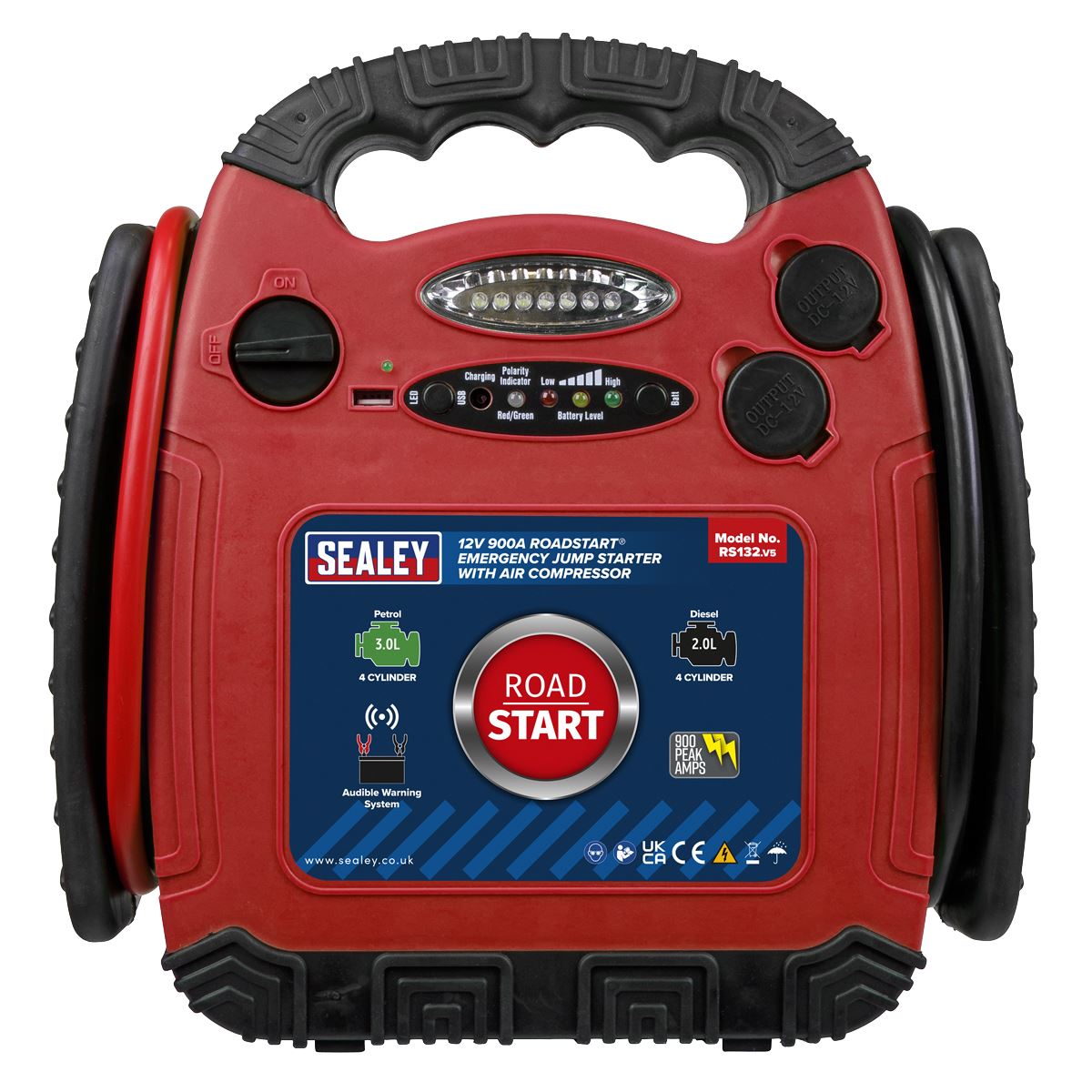 Sealey RoadStart® Emergency Jump Starter with Air Compressor 12V 900 Peak Amps 
