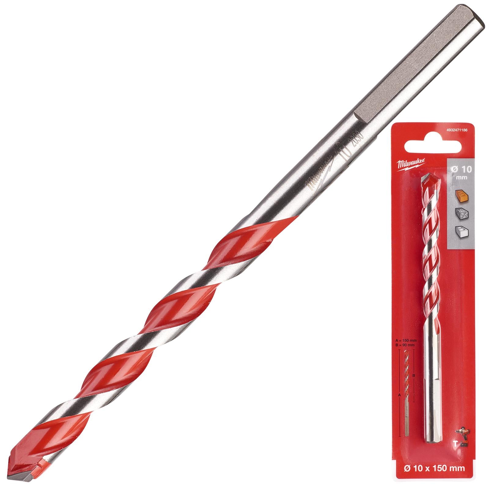 Milwaukee Premium Concrete Masonry Drill Bits 3 Flat Shank Hammer and Rotary 