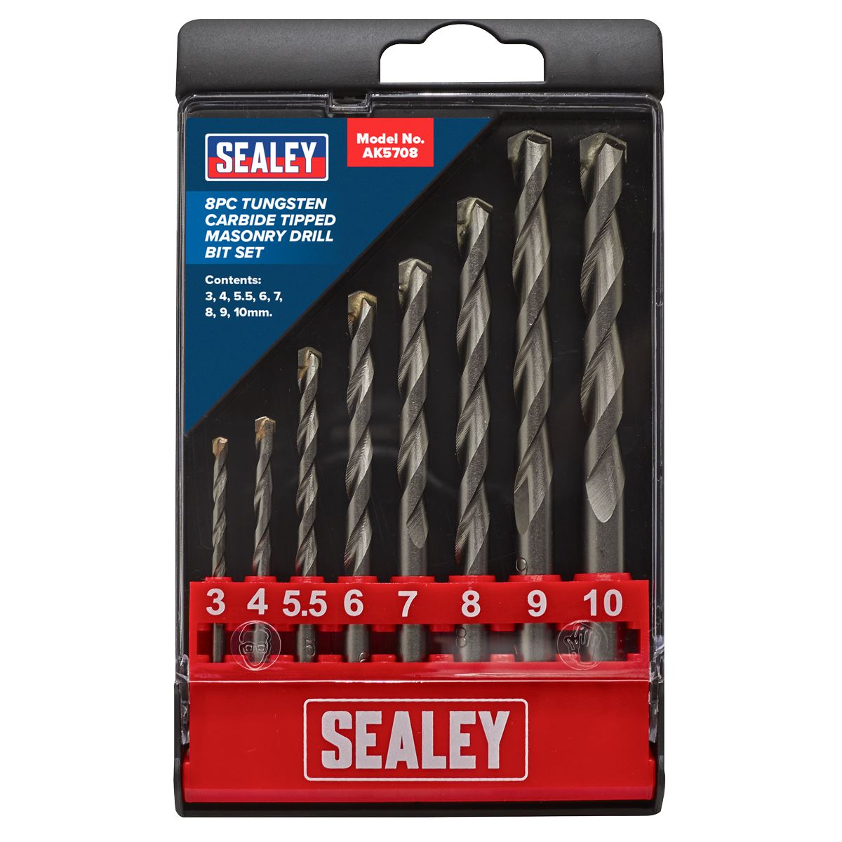Sealey 8 Piece TCT Masonry Drill Bit Set 3-10mm Tungsten Carbide Tipped Brick 