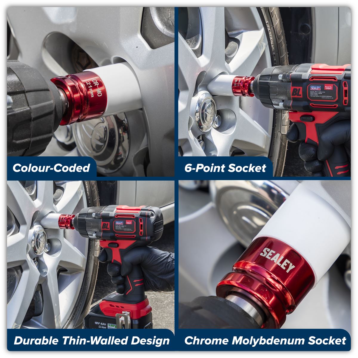 Sealey Alloy Wheel Impact Socket 1/2"Sq Drive 21mm  White Rose Tools