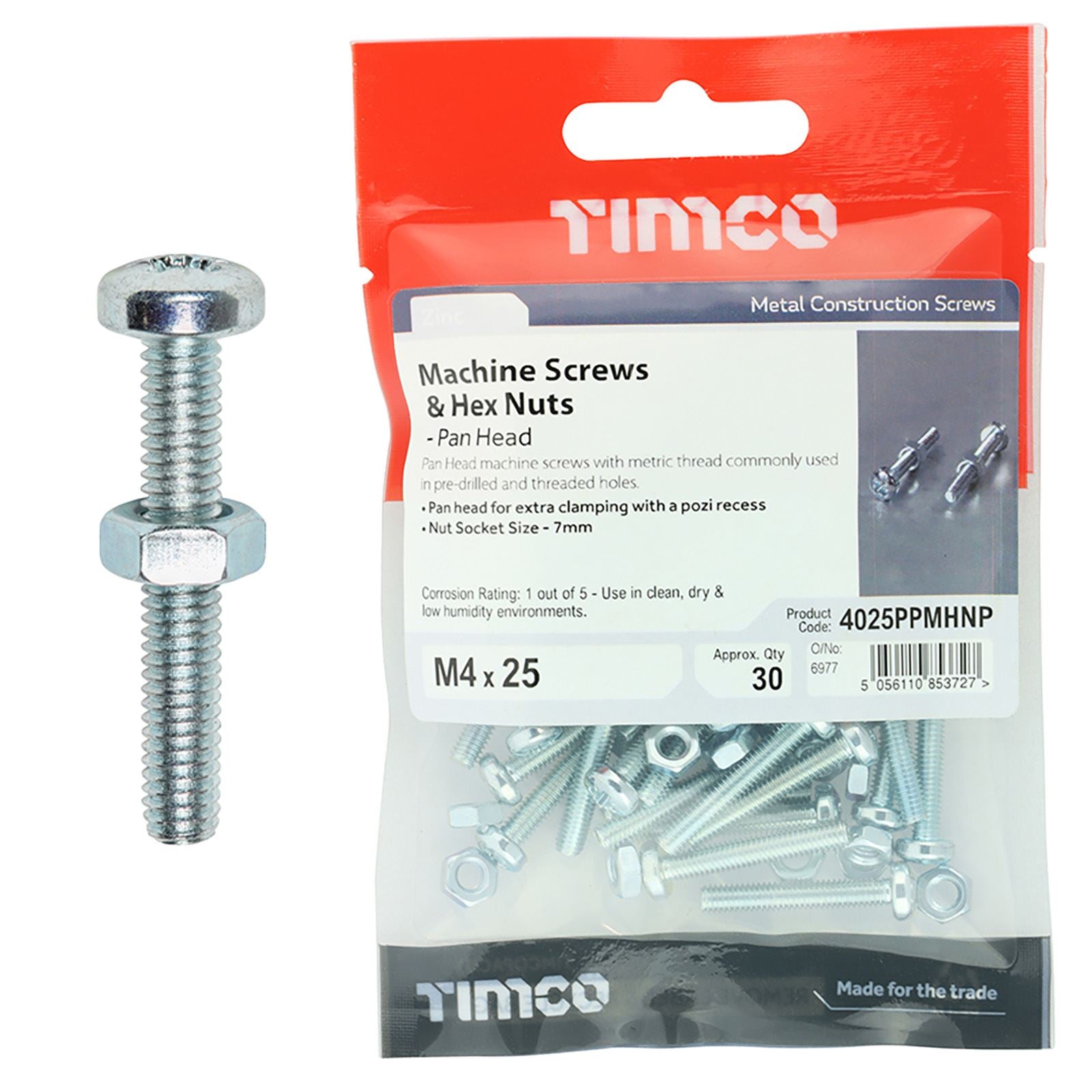 TIMCO Machine Screws Pan Head with Hex Nut Zinc Pozi Timpac - Choose Size