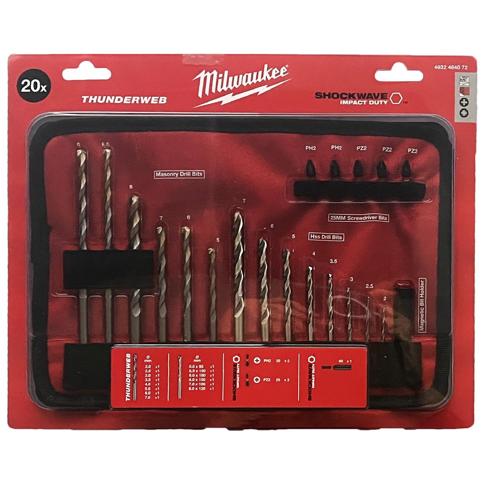 Milwaukee Drill Screwdriver Bit Set in Roll Mat 20 Piece Masonry Metal Bits 