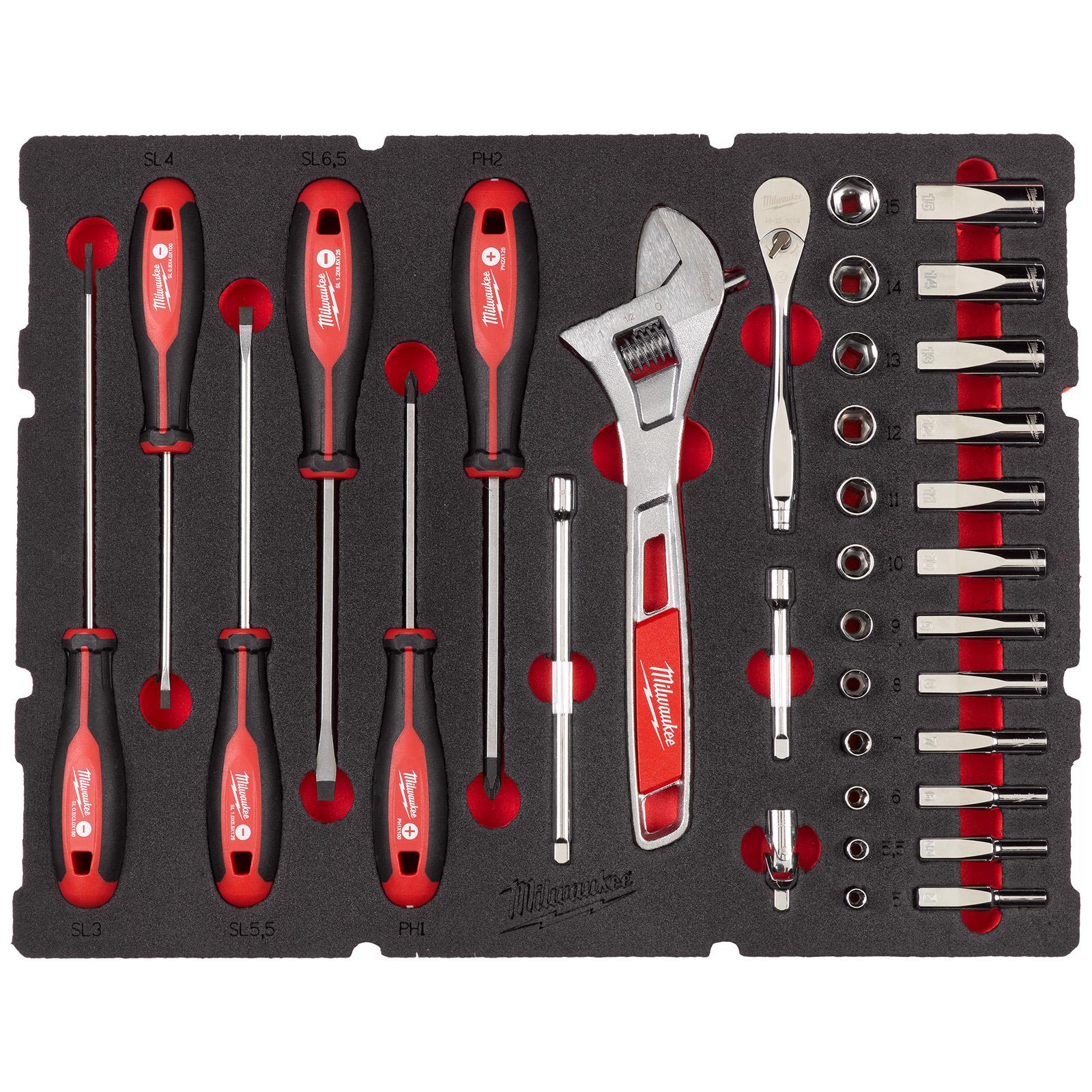 Milwaukee Ratchet and Socket 1/4" Drive Screwdriver Wrench Set Packout Drawer Foam Insert 35 Piece