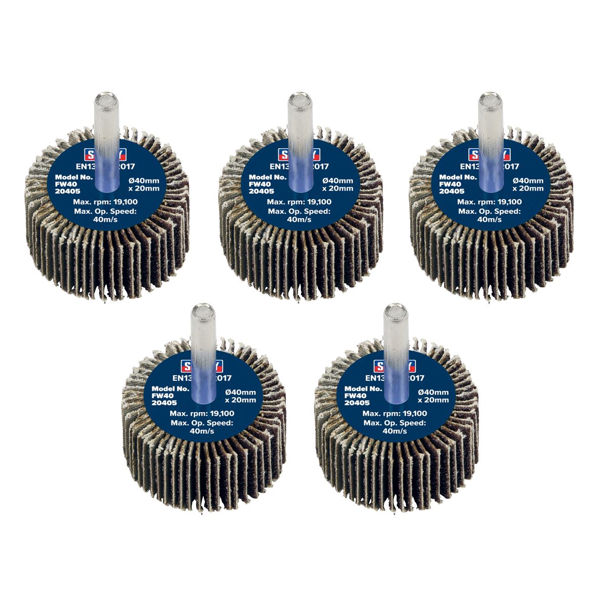 Sealey Abrasive Flap Wheel Ø40 x 20mm 40Grit Ø6mm Shaft - Pack of 5 