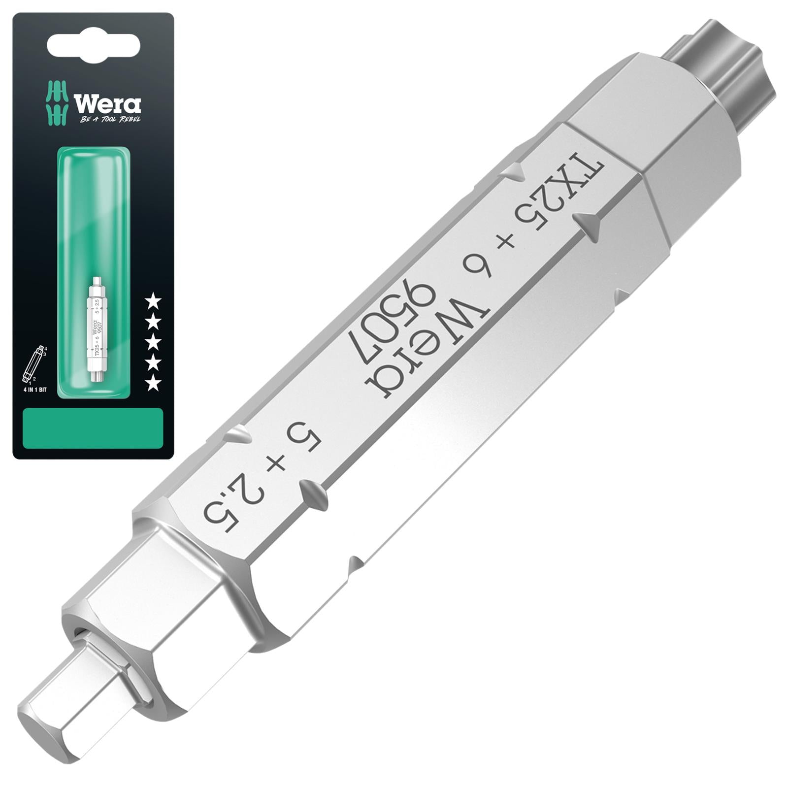 Wera Screwdriver Bit Hex Torx 9507 SB 4 in 1 Bit 2 Bicycle Tool 2.5mm 5mm 6mm T25 x 37mm 