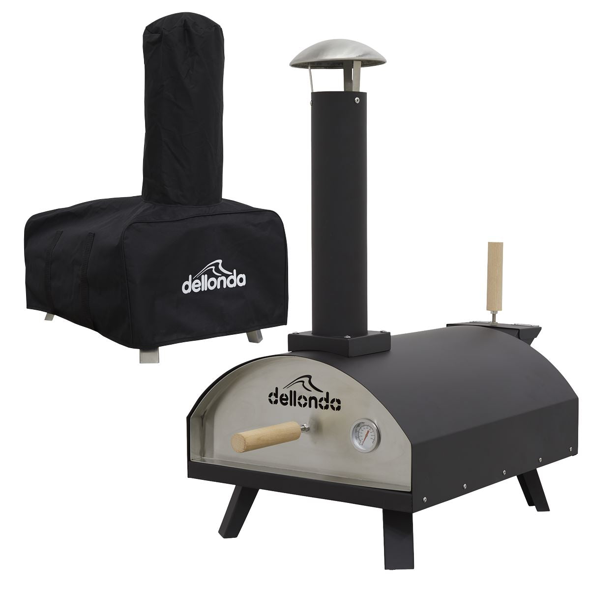 Dellonda Portable Wood-Fired Pizza Oven and Smoking Oven, Black/Stainless Steel, Supplied with Weatherproof Cover/Carry Bag