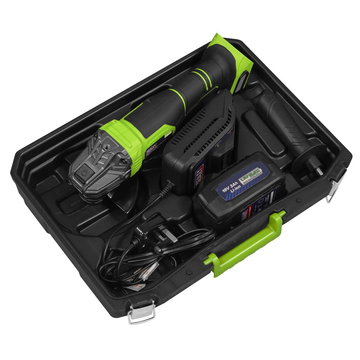 Sealey 18V 3Ah 115mm Cordless Angle Grinder - Green  White Rose Tools