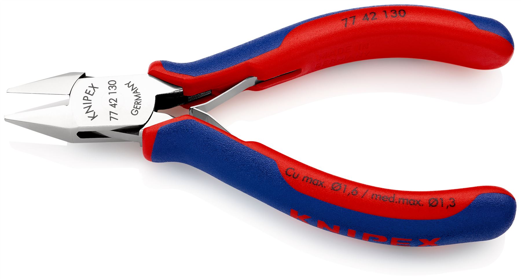 KNIPEX Electronics Diagonal Cutter Pliers Pointed Head without Bevel 130mm Multi Component Grips 77 42 130