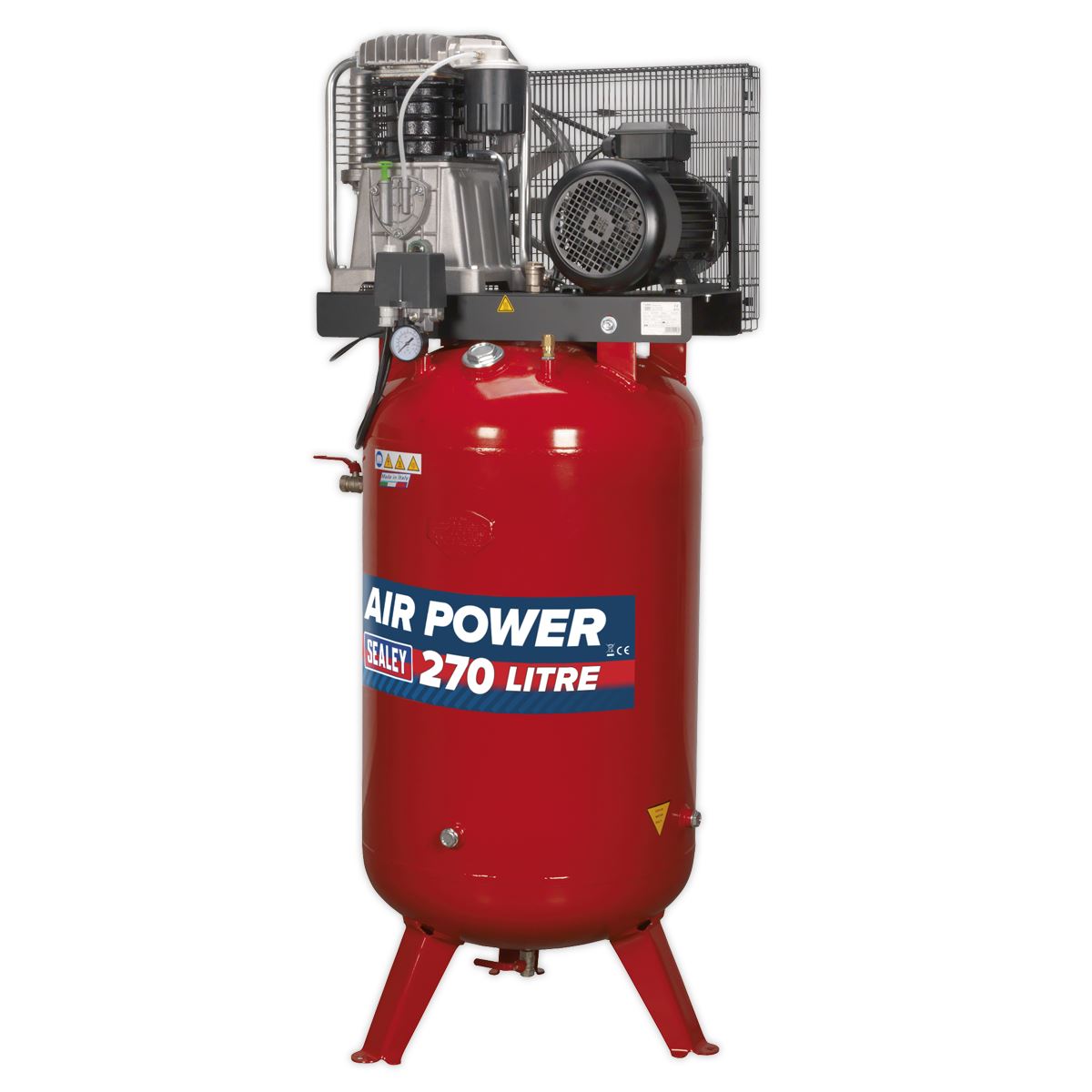 Sealey 270L Vertical Belt Drive Air Compressor with Cast Cylinders 7.5hp 3ph 2-Stage 