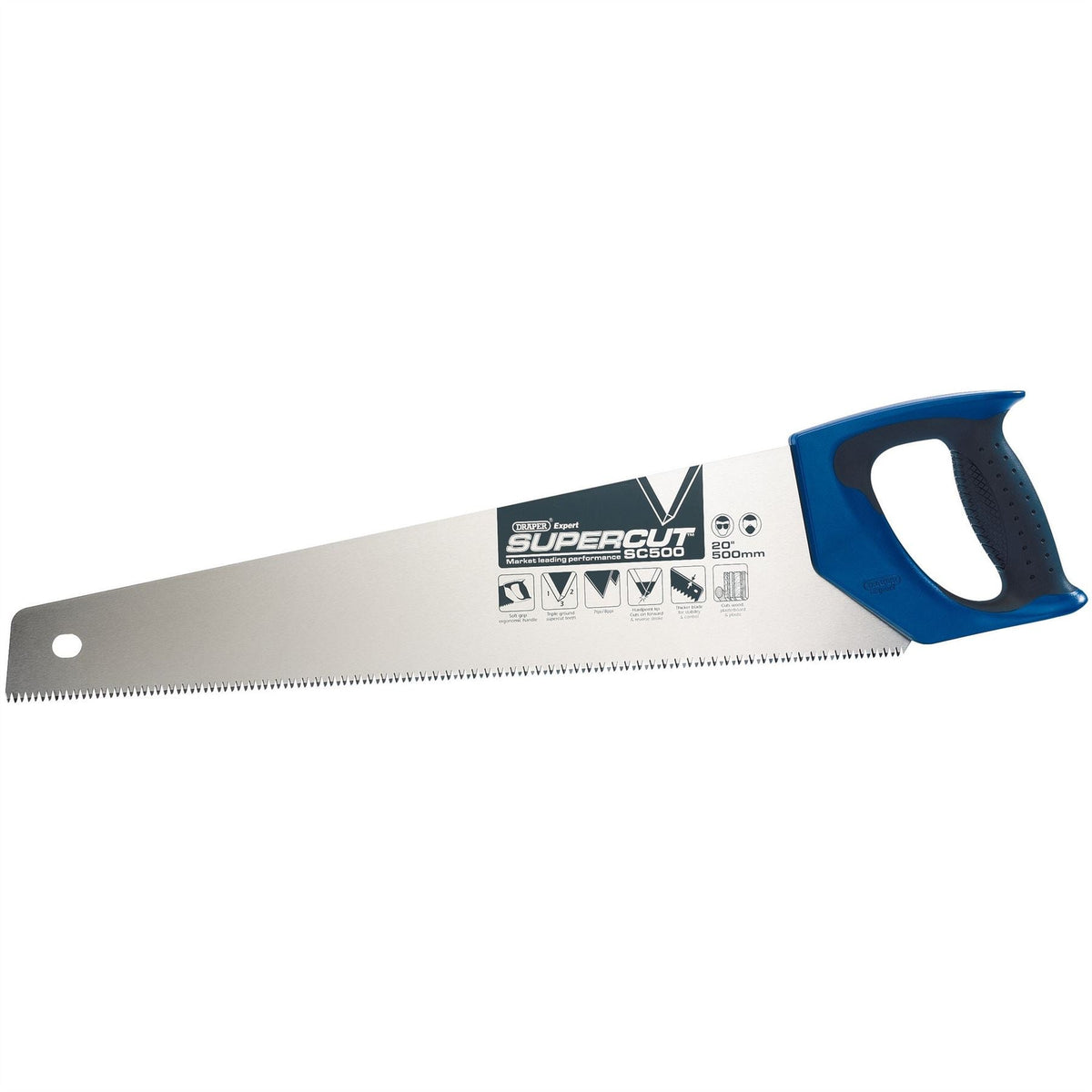 Draper Expert Supercut® Soft Grip Hardpoint Handsaw 500mm/20" 7tpi/8ppi 49290  White Rose Tools