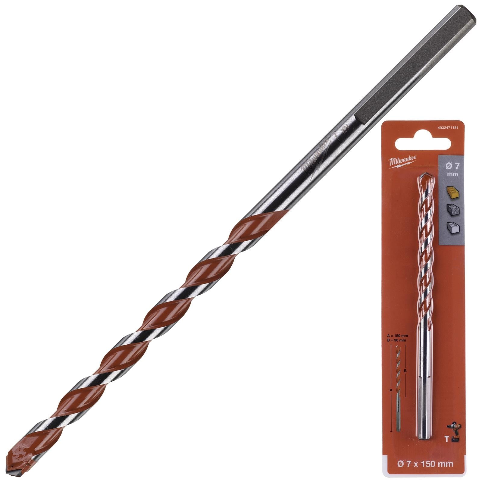 Milwaukee Premium Concrete Masonry Drill Bits 3 Flat Shank Hammer and Rotary 