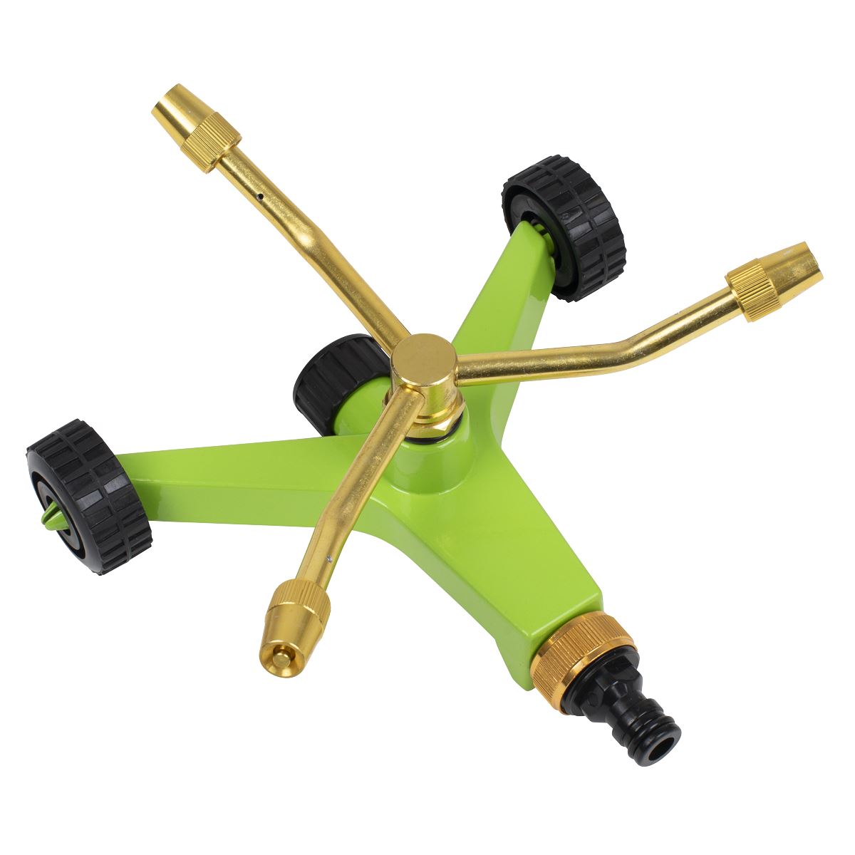 Sealey 3-Arm Brass Sprinkler with Metal Wheeled Base  White Rose Tools