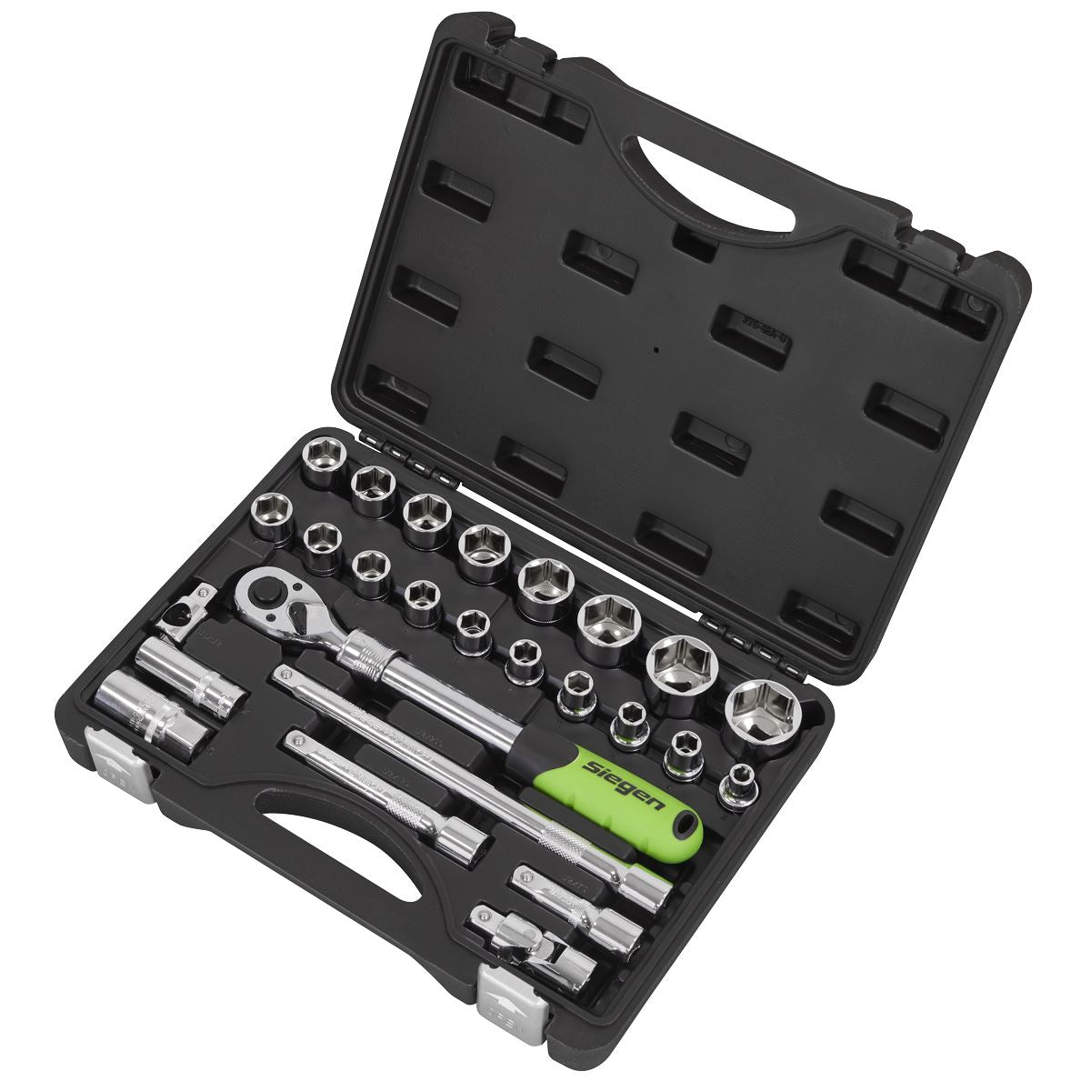 Siegen by Sealey Socket Set Extendable Ratchet 1/2"Sq Drive 26pc  White Rose Tools