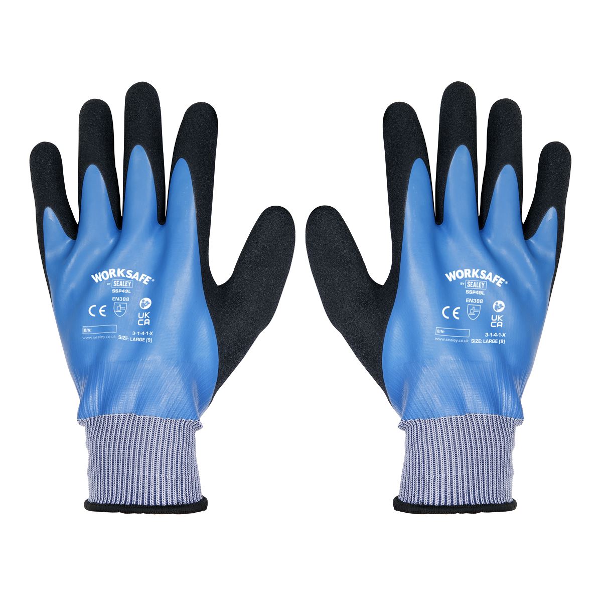 Worksafe by Sealey Waterproof Latex Gloves - (Large) - Pack of 6 Pairs 