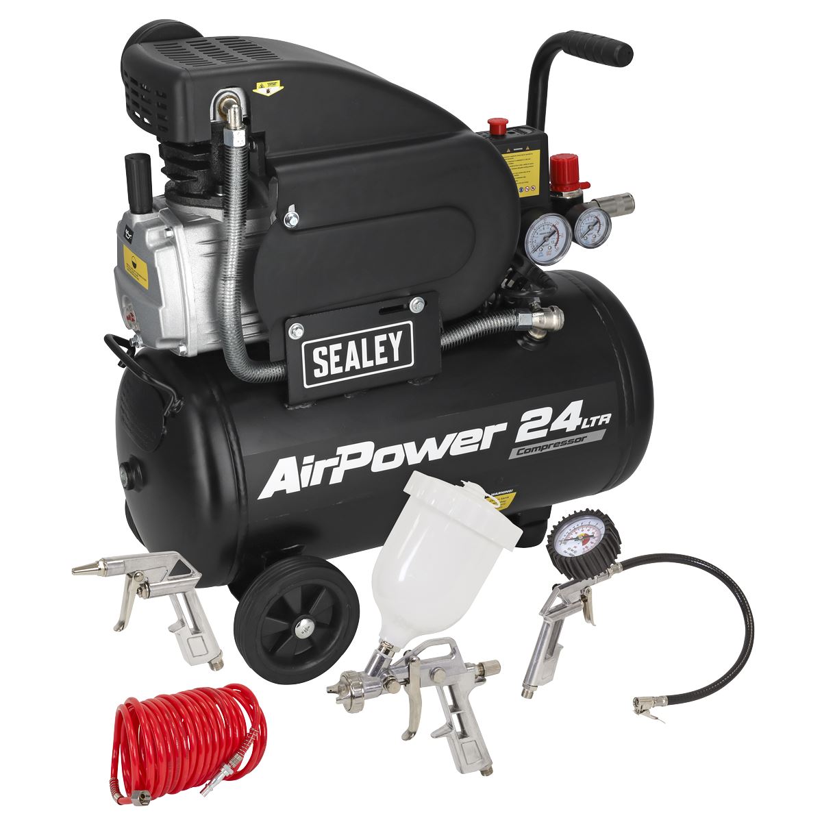 Sealey 24L Direct Drive Air Compressor 2hp with 4pc Air Accessory Kit 