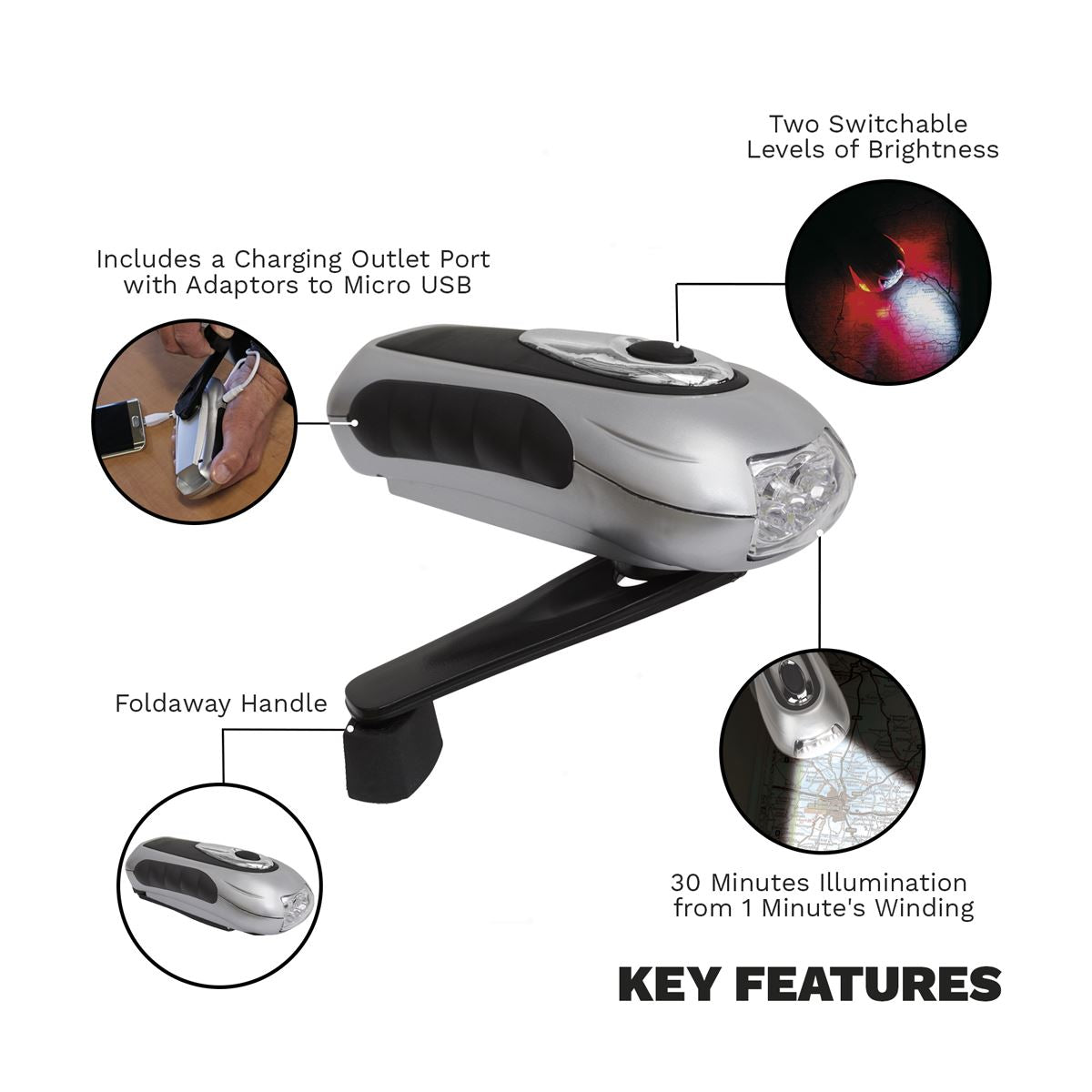 Sealey Wind-Up Torch 3 LED Rechargeable 