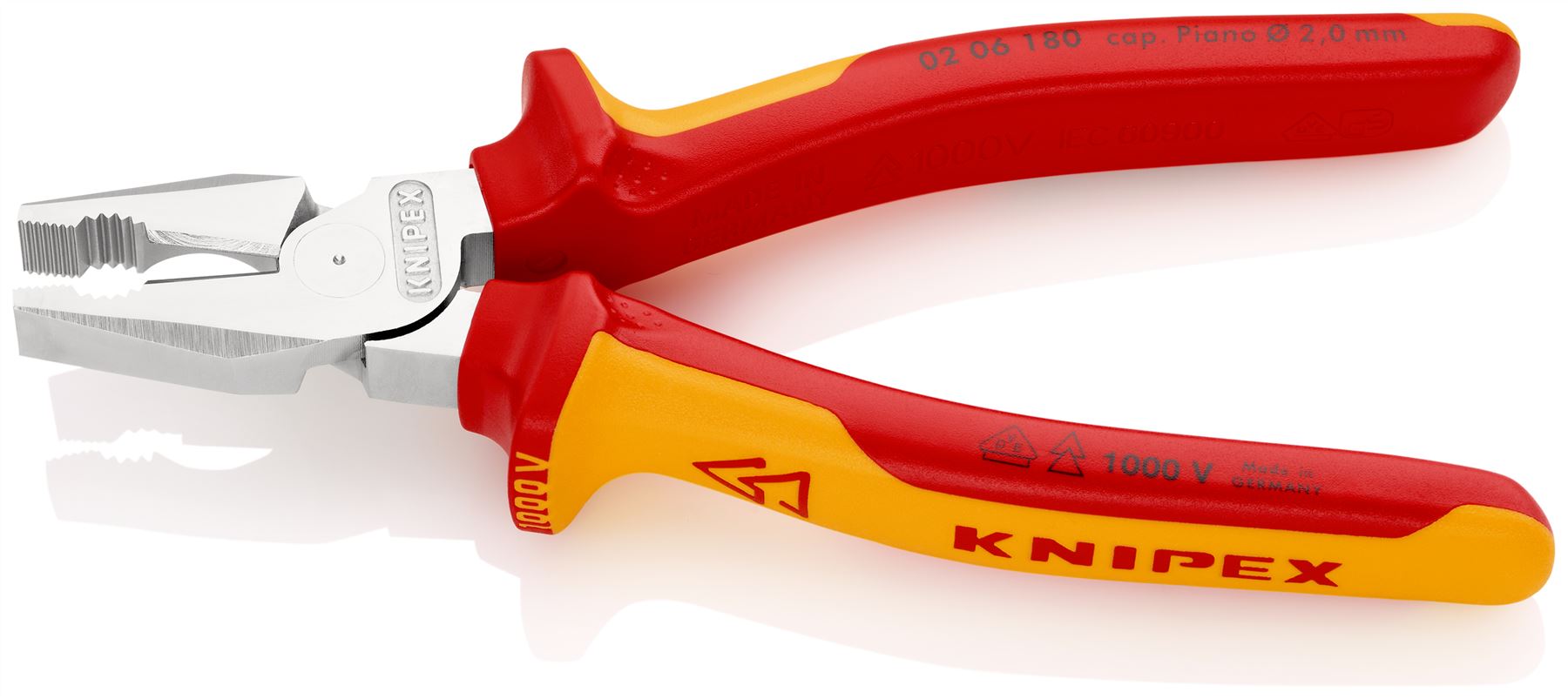 KNIPEX Combination Pliers High Leverage 180mm VDE Multi Component Grips 02 06 180