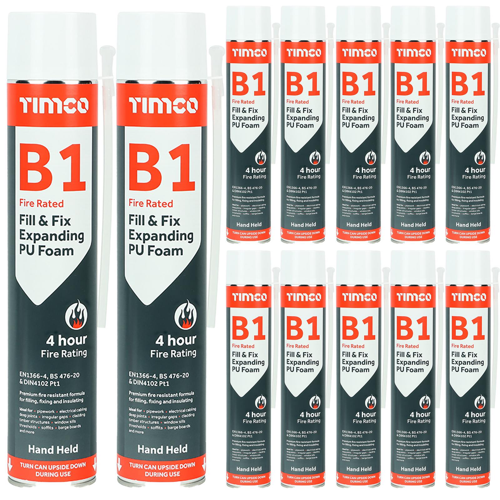 TIMCO B1 Fill and Fix Expanding PU Foam Fire Rated 750ml Can Hand Held 12 Pack Carton