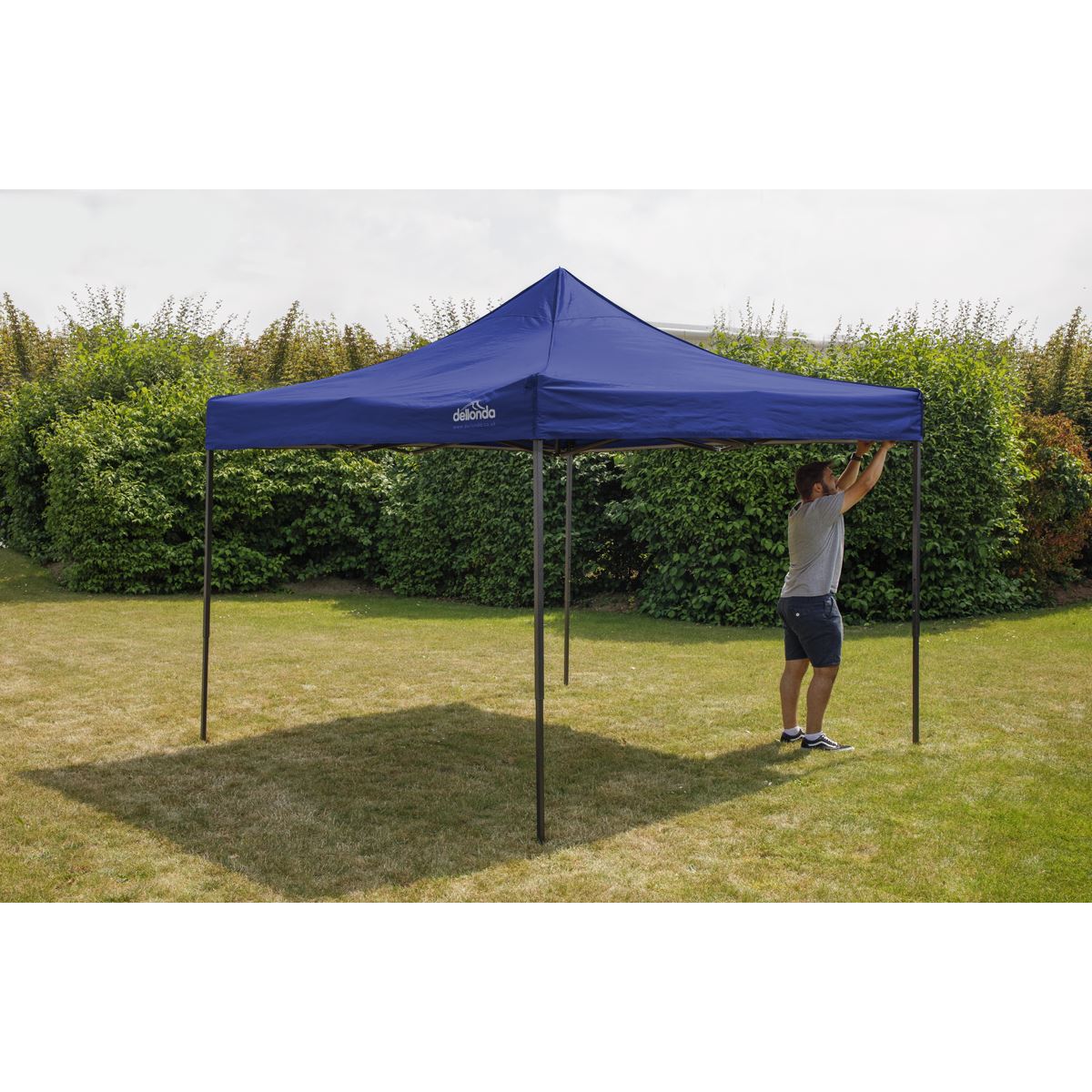 Dellonda Premium 3 x 3m Pop-Up Gazebo, PVC Coated, Water Resistant Fabric, Supplied with Carry Bag, Rope, Stakes & Weight Bags - Blue Canopy