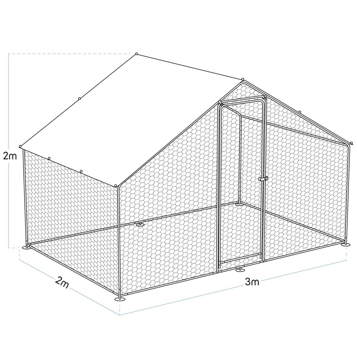 Dellonda 3 x 2 x 2m Walk-In Chicken Run, Galvanized Steel, Roof Cover, PVC Coated Chicken Wire