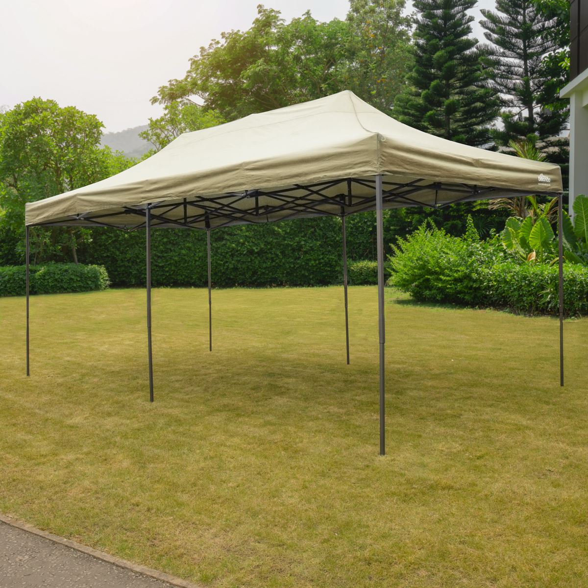 Dellonda Premium 3x6m Pop-Up Gazebo, Heavy Duty, PVC Coated, Water Resistant Fabric Supplied with Carry Bag, Rope, Stakes & Weight Bags - Beige Canopy