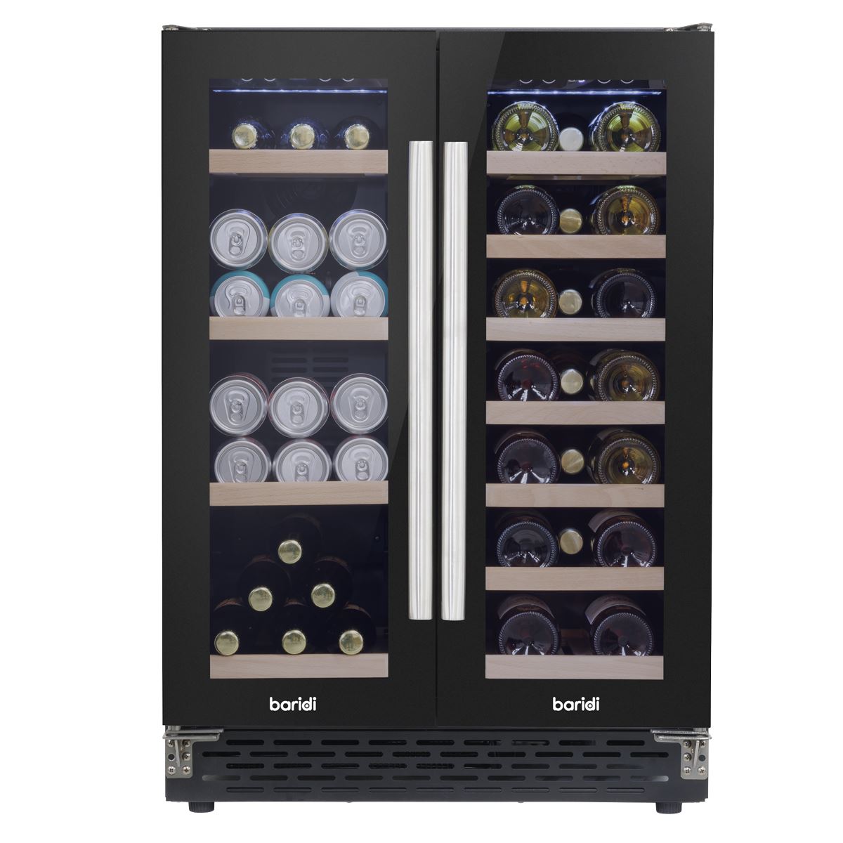 Baridi 60cm Dual Zone Wine Cooler and Drinks Fridge 40 Bottle/120 Can Built-In Under Counter/Freestanding Glass Fronted Bar Drinks Fridge Chiller