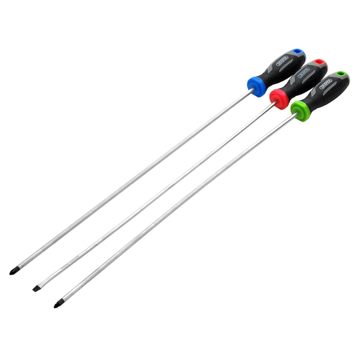Draper Long Reach Soft Grip Screwdriver Set (3 Piece) 13429  White Rose Tools